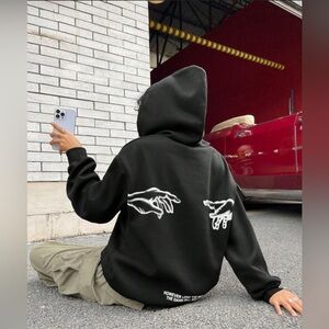 Women Black Graphic Hoodie L